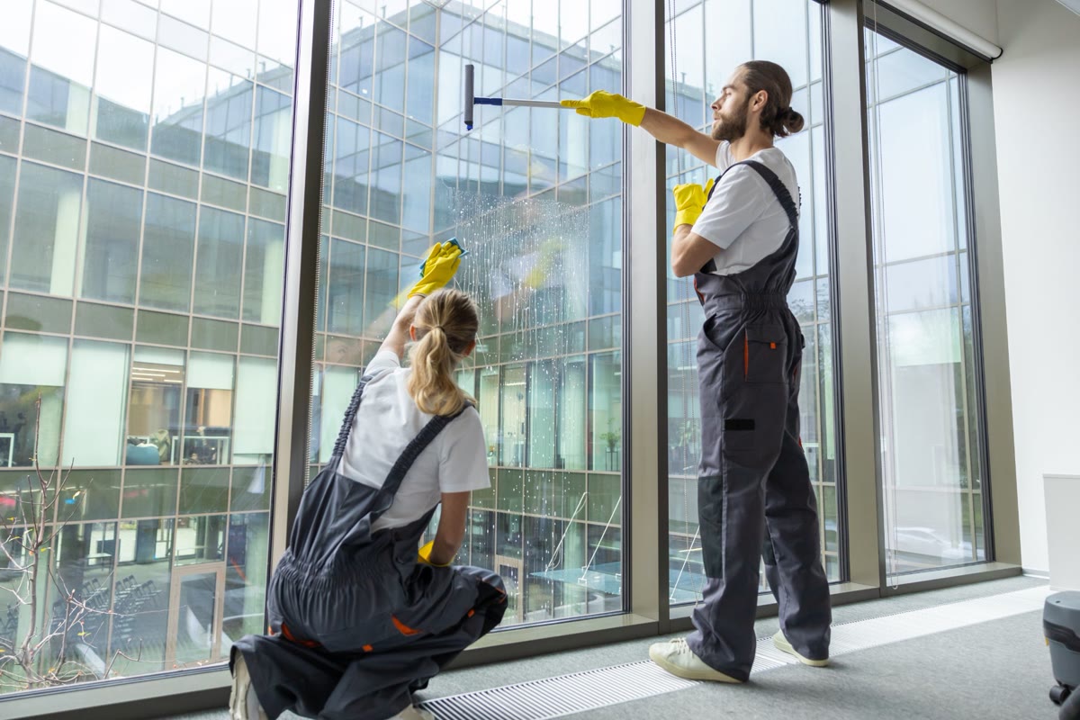 Professional office cleaning in progress by QNEXAPLUS