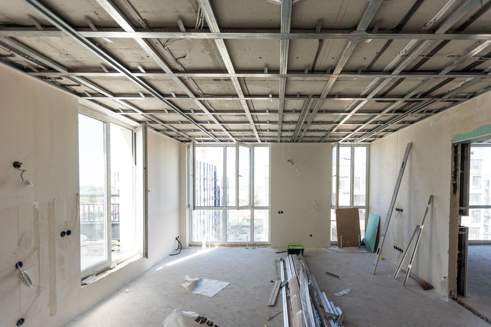 Ceiling framing and drylining in progress